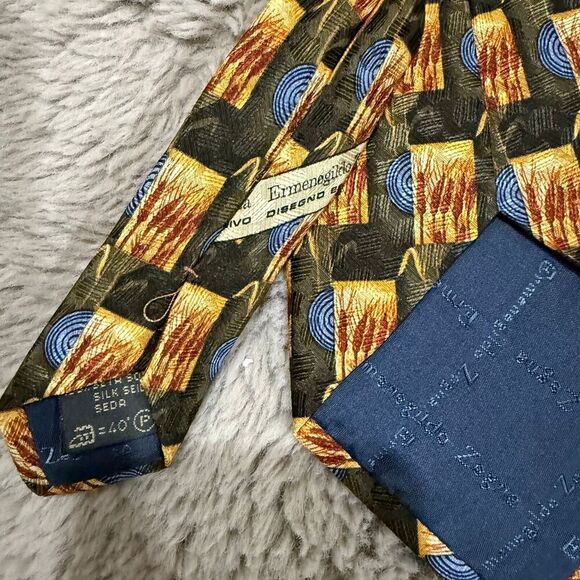 Ermenegildo Zegna Vintage‎ Mens Tie 100% SILK 90's YELLOW Flower - Picture 4 of 7